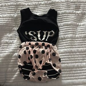 Black and Pink Polka Dot Baby Romper